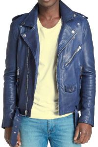 Blue Color Biker Leather Jacket