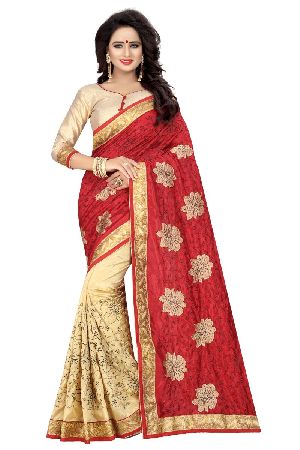 Silky Flower Red Sarees