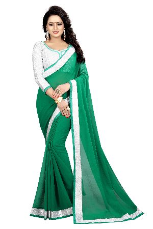 Silver Green Chiffon Lace Sarees