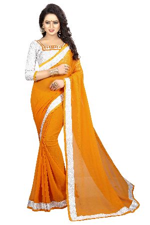 Silver Mustard Chiffon Lace Sarees