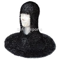 MS Hood Black Plated, Butted chainmail Round Neck Chain Mail Coif