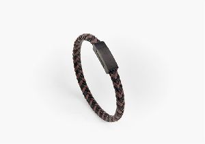 Men's braided leather bracelet with snake skin patterned magnetic clasp made to order custom sizes