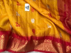 Gadwal pure silk saree with designer big border and jari checks