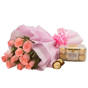 Pink Roses AND Ferrero Rocher Chocolate