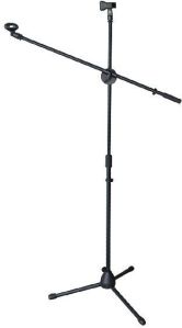 Dual Mic Clip Microphone Stand Folding Boom Arm Tripod