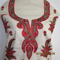 Cotton Kurti Piece with Silk Kashmiri Work