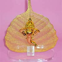 Gold Plated Pepal Leaf Ganesh