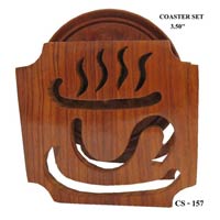 Wood Carved Coaster Set