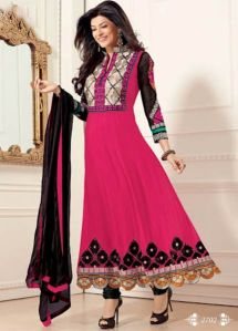 Crimson Designer Churidar Kameez, Black Designer Churidar Kameez