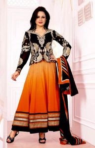 Orange Black Party Wear Attractive Long Anarkali Suit