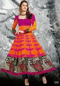 Orange  Magenta Designer Stylish Long Anarkali Suit