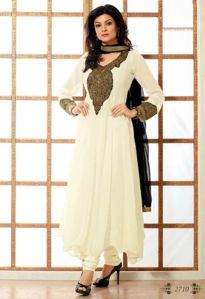 White Designer Churidar Kameez