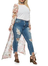 Plus Size Printed Mesh Duster