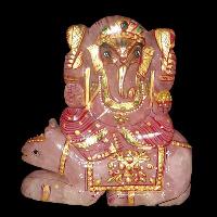 Rose Quartz Painted Ganesha Idol