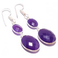 Purple Chalcedony Oval Shape  Earrings