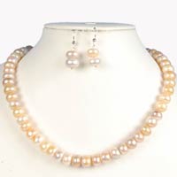 Button Multi Color Freshwater Pearl Necklace Earring