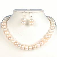 Button Pink Color Freshwater Pearl Necklace Earring