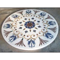 White Marble Inlays Round Table Tops