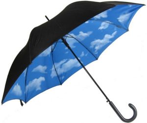 Two Layers Straight Wooden Handle Transfer Printing Could Sky Umbrella