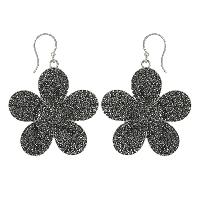 925 Silver Attractive Black Spinel Gemstone Flower Earrings