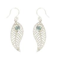 925 Sterling Silver Blue Topaz Gemstone Leaf Earrings
