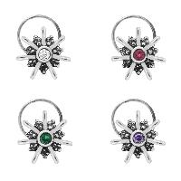 Multi CZ Gemstone 925 Silver Pack Of 4 Nose Pin