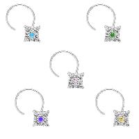 Multi CZ Gemstone 925 Sterling Silver Pack Of 5 Nose Pin For Womens