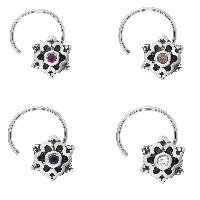 New Multi CZ Gemstone 925 Sterling Silver Pack Of 4 Nose Pin