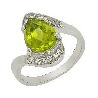 Pear Peridot With White Topaz Gemstone 925 Stering Silver Ring