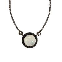 Rainbow Moonstone With Black Spinel Gemstone 925 Silver Necklace