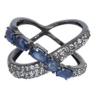 Real Sapphire With CZ 925 Sterling Silvre Cross Ring