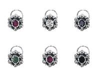 Stylish Multi CZ Gemstone 925 Sterling Silver Pack Of 6 Nose Pin