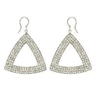 Trillion Shape White Topaz Gemstone 925 Silver Earring