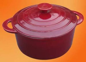 Red Round Enameled Cast Iron Casserole Dish Pot