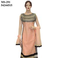 Bollywood Ethnic Indian Netted Peach Long Straight Suit