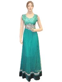 Designer Indian Bollywood Fancy Netted Sea Green Long Dress Gown