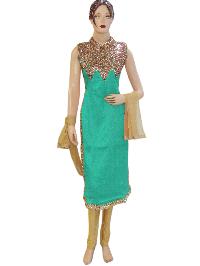 Exclusive Designer Silk Sea Green Long Straight Suit