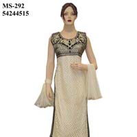 Exclusive Indian Bollywood Netted White Long Straight Suit