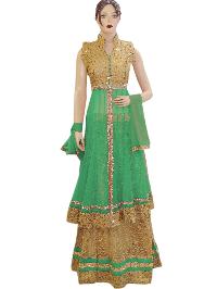 Exclusive Netted Green Long Choli With Lehenga Indowestern