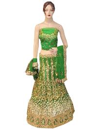 Fancy Exclusive Netted Green Bridal Lehenga Choli