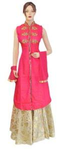 Fancy Silk Pink Jacket Style Long Choli, Jute Fabric Golden Printed Le