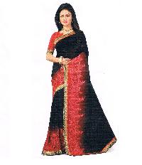Georgette Shaded Black Red Saree With Silk Unstitched Red Blouse