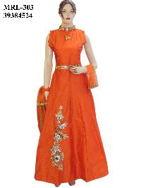 Heavy Fancy Exclusive Designer Silk Orange Long Anarkali Suit