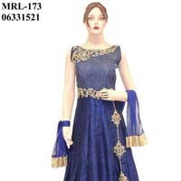 Indian Bollywood Fancy Partywear Silk Blue Long Anarkali Suit