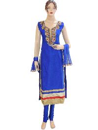 Partywear Indian Bollywood Silk Blue Long Straight Suit