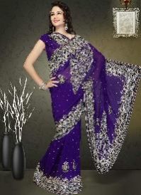Lavender Black Border Embroidered Net Saree