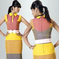 Sleeveless Midi Dress In 3D Stripes