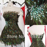Peacock Feather Beaded Cocktail Dress