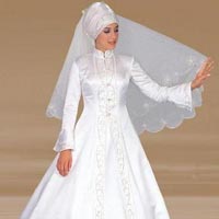 White Color Muslim A-Line High Neck Wedding Dress