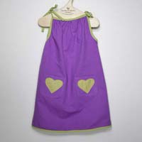 Cotton dress, light Raspberry with two Lime green heart pocket